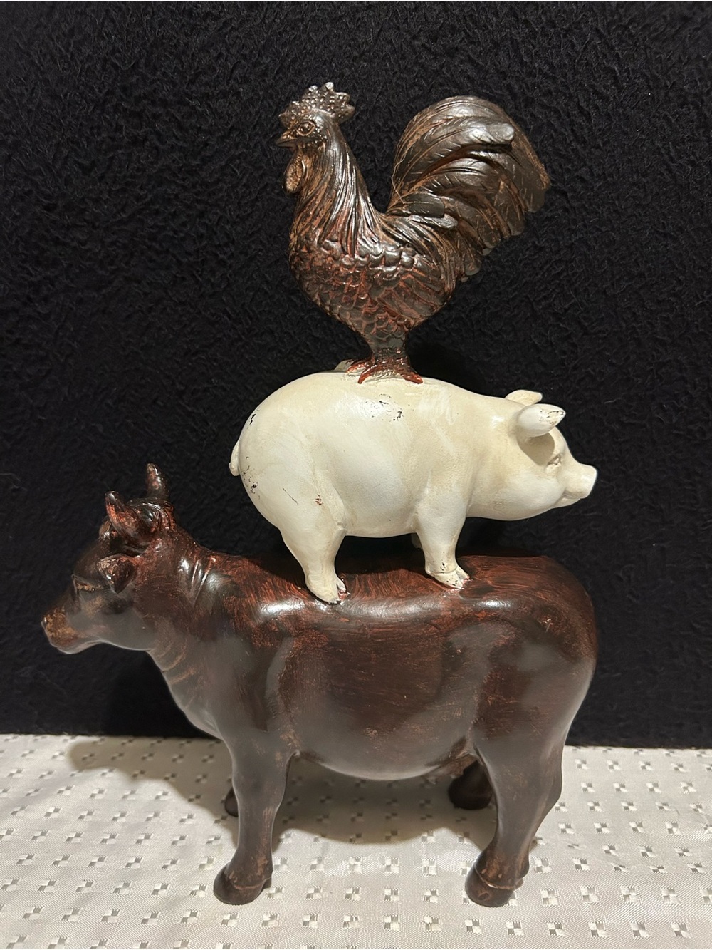 Stacked Farm Animals Statue Figurine Cow Pig Rooster Home Decor Accent Piece